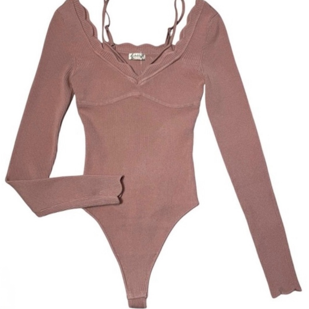 FREE PEOPLE It Girl Scalloped Bodysuit in Adobe RoseSz L NWT $98